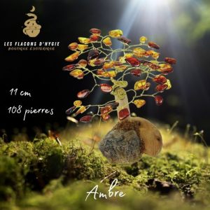 Arbre du bonheur ambre cognac mixé 11 cm 108 pierres