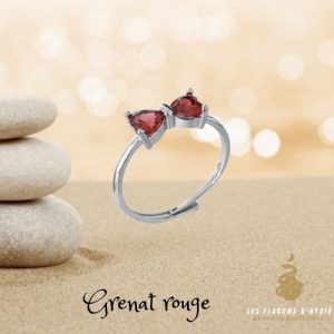 Bague en cuivre blanc ajustable nœud papillon cœur grenat rouge aaa