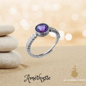 Bague en cuivre blanc ajustable rond facetté amethyste aa