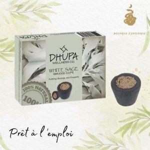 Boîte dhupa d'encens naturel sauge blanche avec 6 tasses