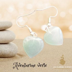 Boucles d'oreilles coeur aventurine verte