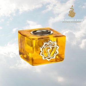 Bougeoir en verre jaune 3eme chakra