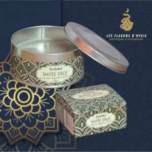 Bougie à la cire de soja dans boîte en etain goloka - sauge blanche