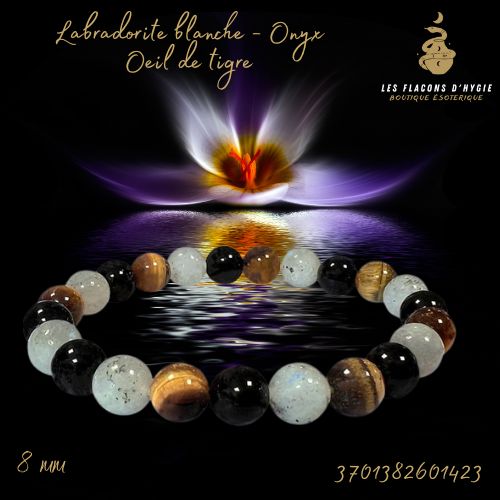 Bracelet b 08mm labradorite oeil de tigre onyx