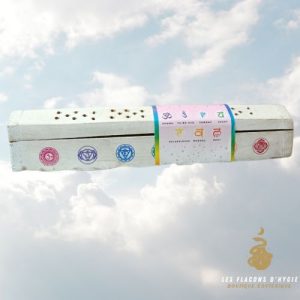 Porte encens bois coffre blanc 7 chakras