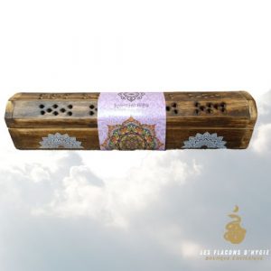 Porte encens bois coffre marron mandala