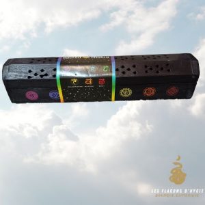 Porte encens bois coffre noir 7 chakras