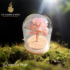 Mini arbre de vie quartz rose sous cloche