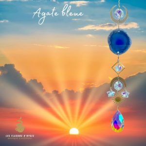 Mobile attrape soeil agate bleue lune cristal 41cm