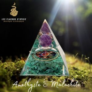 Orgonite pyramide amethyste & malachite métatron