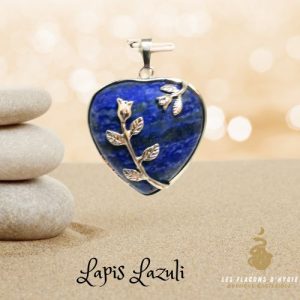Pendentif lapis lazuli cœur fleuri