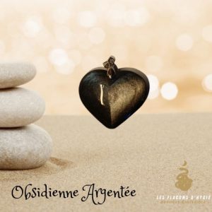 Pendentif coeur obsidienne argentée aa