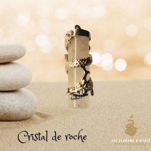 Pendentif cristal de roche pilier dragon acier 4 cm