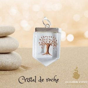 Pendentif cristal de roche fanion arbre de vie