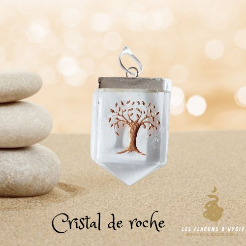 Pendentif cristal de roche fanion arbre de vie