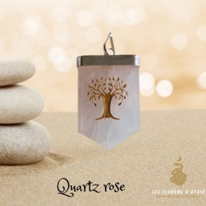 Pendentif quartz rose fanion arbre de vie