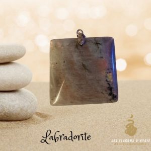 Pendentif labradorite  gris carre rose