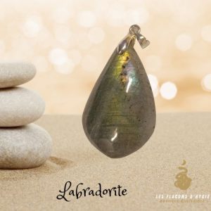 Pendentif labradorite forme libre goutte verte