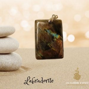Pendentif labradorite gd rectangle noir