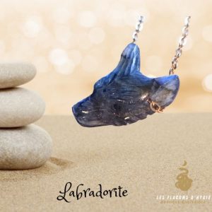 Collier labradorite tete de loup 16"