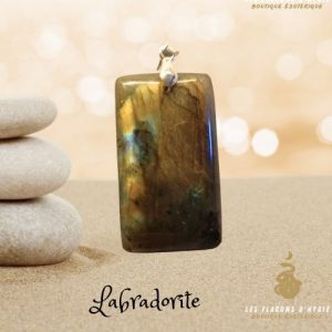 Pendentif labradorite rectangle fin noir jaune