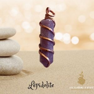 Pendentif lépidolite en pointe et torsadé cuivre