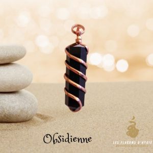 Pendentif obsidienne en pointe et torsadé cuivre