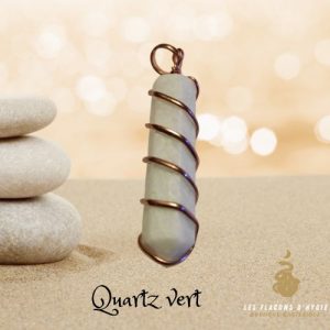Pendentif quartz vert et torsadé cuivre