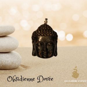 Pendentif tête siddhartha obsidienne dorée aa