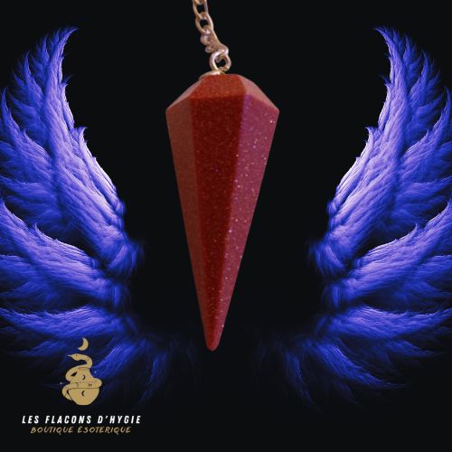 Pendule facette pierre de soleil rouge goldstone