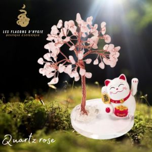 Petit arbre de vie quartz rose & manekineko