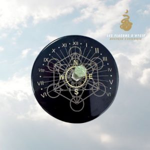Plaque onyx noir métatron avec cristal de roche 8cm