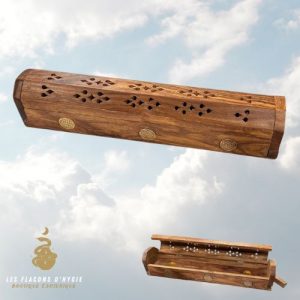 Porte encens bois coffre sheesham fleur de vie 30cm
