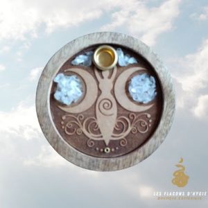 Porte encens bois rond croissants de lune, cristal de roche