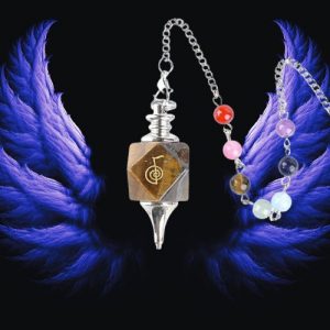 Pendule hexagonal œil de tigre reiki choku rei 7 chakras