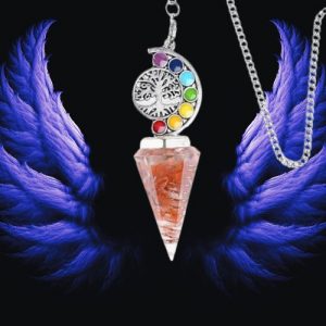 Pendule orgonite cornaline arbre de vie 7 chakras 6 faces
