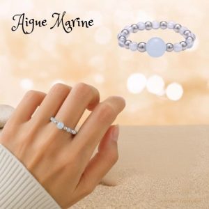 Bague Perles Argentées Aigue Marine