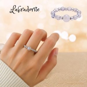 Bague Perles Argentées Labradorite
