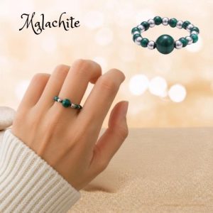 Bague Perles Argentées Malachite