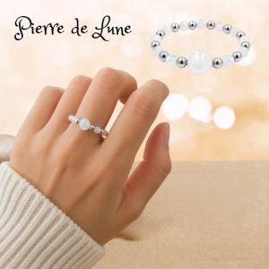 Bague Perles Argentées Pierre de Lune Blanche