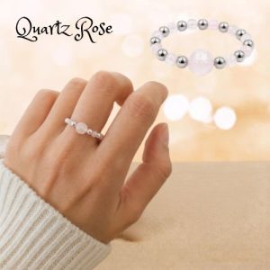 Bague Perles Argentées Quartz Rose
