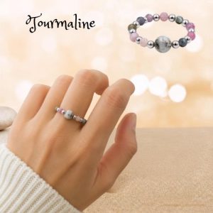 Bague Perles Argentées Tourmaline Multicolore