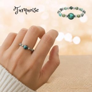 Bague Perles Argentées Turquoise d’Afrique