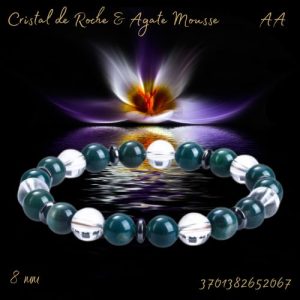Bracelet b 08mm Cristal de Roche & Agate Mousse AA