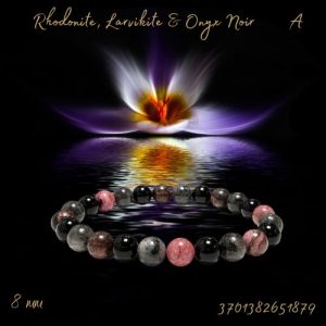 Bracelet b 08mm Rhodonite, Larvikite & Onyx Noir A