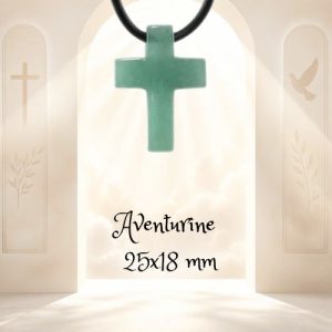 Pendentif Croix Latine en Aventurine Verte - 25x18 mm - sans métal
