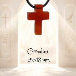 Pendentif Croix Latine en Cornaline - 25x18 mm - sans métal