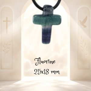 Pendentif Croix Latine en Fluorine Multicolore - 25x18 mm - sans métal