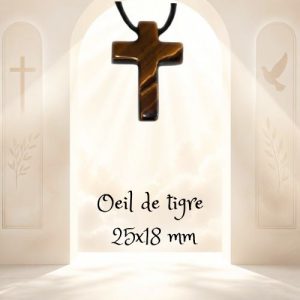 Pendentif Croix Latine en Oeil de Tigre - 25x18 mm
