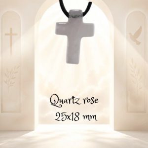 Pendentif Croix Latine en Quartz Rose - 25x18 mm